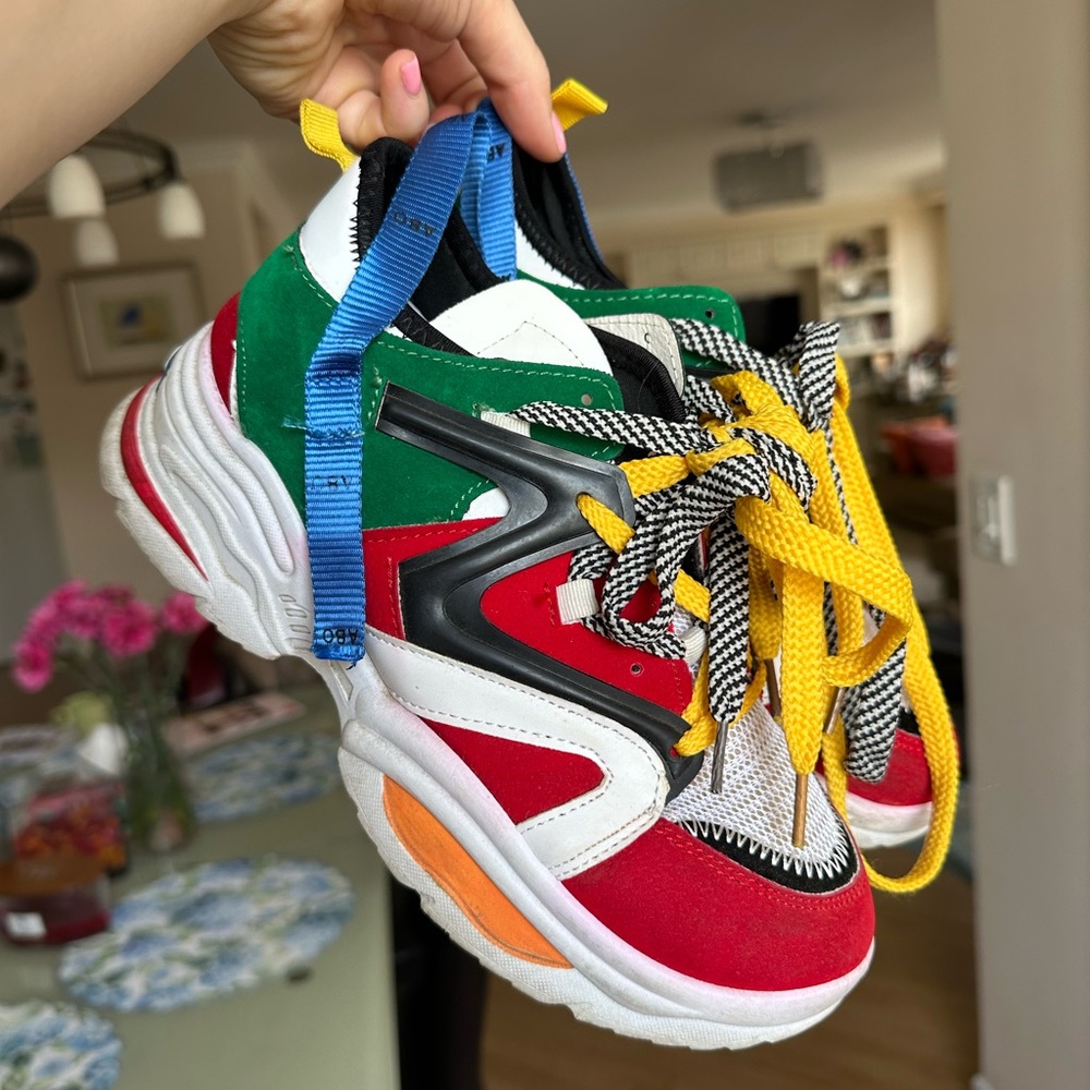 Colorful Chunky Sneakers with Yellow Laces